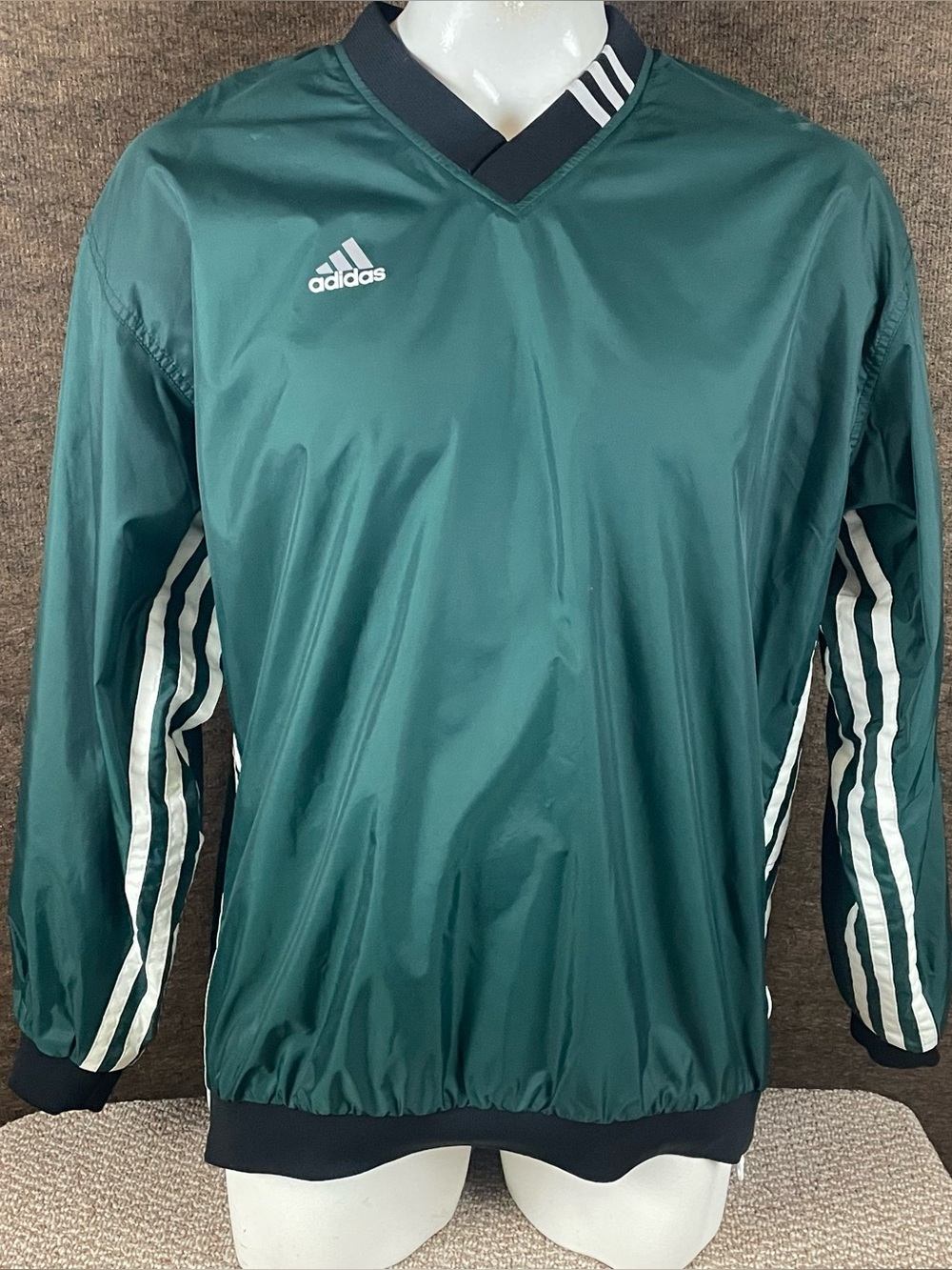 Vintage Adidas Jacket Mens Large Green Pullover Side Zip 90s Nylon Lines A89